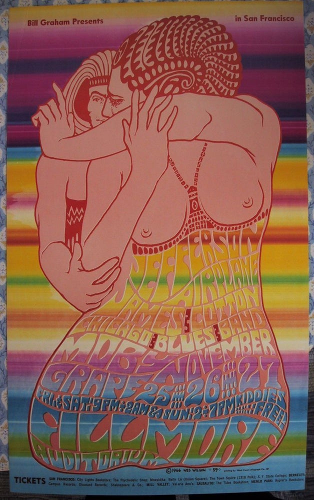 Item #SKB-13732 Poster by Wes Wilson announcing The Jefferson Airplane at the Fillmore Auditorium, 1966. GRATEFUL DEAD, Wes WILSON.