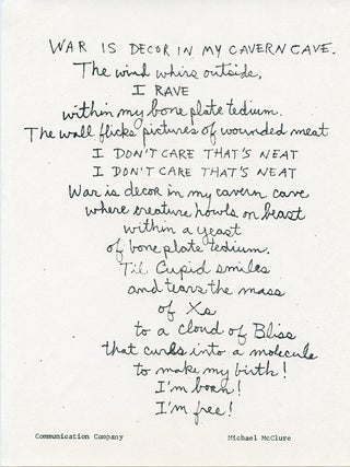 Item #SKB-15438 War is Decor in My Cavern Cave. Michael McCLURE