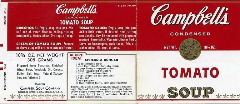 Item #SKB-15742 Campbell's ''Tomato Soup'' label invitation for Warhol's 1965 ICA retrospective. Andy WARHOL.