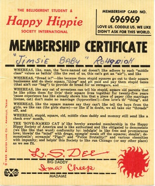 Item #SKB-16045 The Belligerent Student & Happy Hippie Society International Membership...
