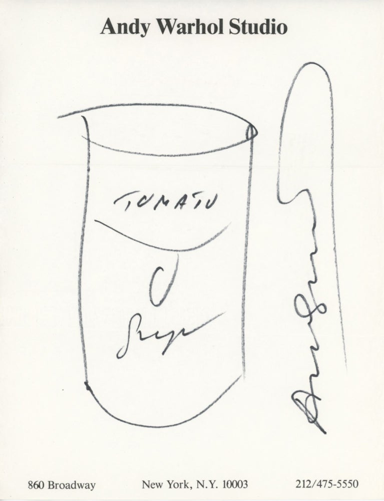 Item #SKB-16374 Original substantive drawing of a soup can by Andy Warhol. Andy WARHOL.