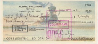 Item #SKB-16546 Personal check written and signed by Richard Brautigan. Richard BRAUTIGAN