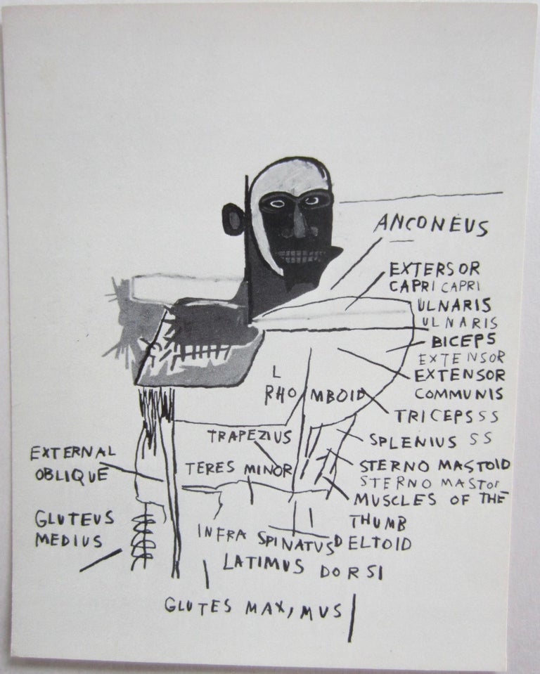 Item #SKB-16808 Announcement postcard from the Annina Nosei Gallery for the 1982 "Anatomy" portfolio of Basquiat's work. Jean-Michel BASQUIAT.