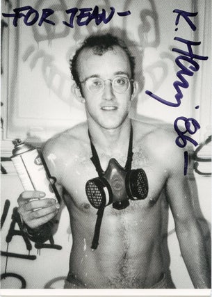 Item #SKB-17002 Postcard signed by Keith Haring printing Patrick McMullan's iconic photo portrait...