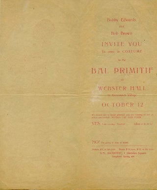 Folding invitation/ticket order form for the 1917 bohemian Bal Primitif featuring a cover illustration by Clara Tice.