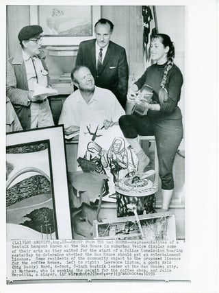 Item #SKB-17096 Associated Press wirephoto of Eric Nord and author Lawrence Lipton and others....