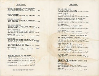 Menu from The Bitter End in Greenwich Village.