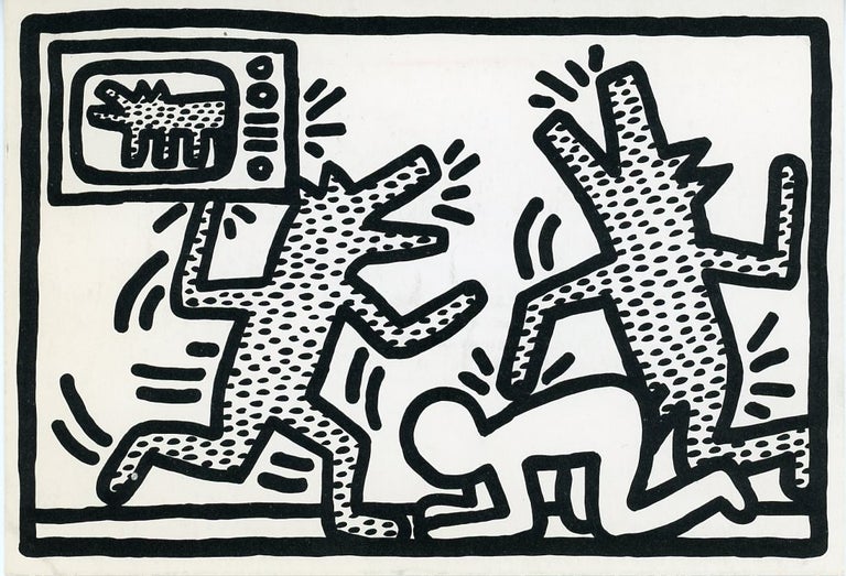 Item #SKB-17321 Promotional card from Barbara Gladstone gallery announcing publication and opening reception for Haring's "6 Lithographs" Keith HARING.