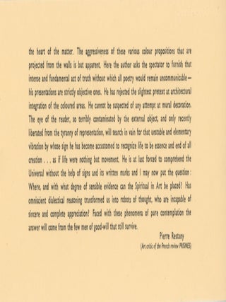 Folding invitation for Yves Klein's 1957 "Monochrome Propositions of Yves Klein" show at Gallery One in London.