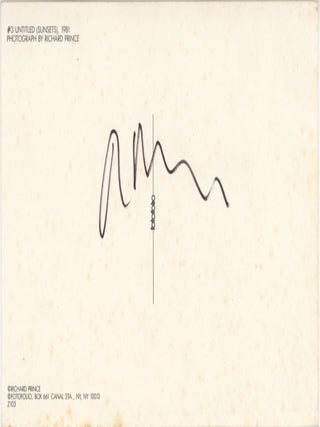 Early commercial postcard reproducing a photo collage by Richard Prince signed by him.