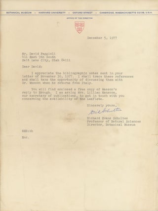 Item #SKB-17727 Typed Letter Signed mentioning Gordon Wasson. Richard Evans SCHULTES