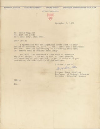Item #SKB-17727 Typed Letter Signed mentioning Gordon Wasson. Richard Evans SCHULTES