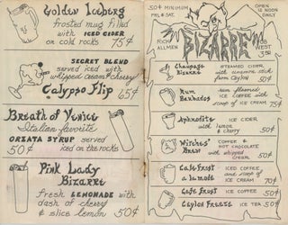 Menu from Cafe Bizarre in Greenwich Village.