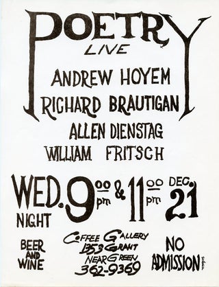 Item #SKB-2942 Handbill announcing a 1960 reading by Andrew Hoyem and Richard Brautigan at the...