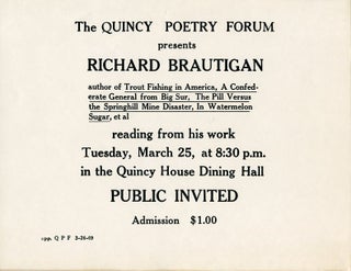 Item #SKB-4811 Handbill announcing a reading by Richard Brautigan at Harvard's Quincy Poetry...